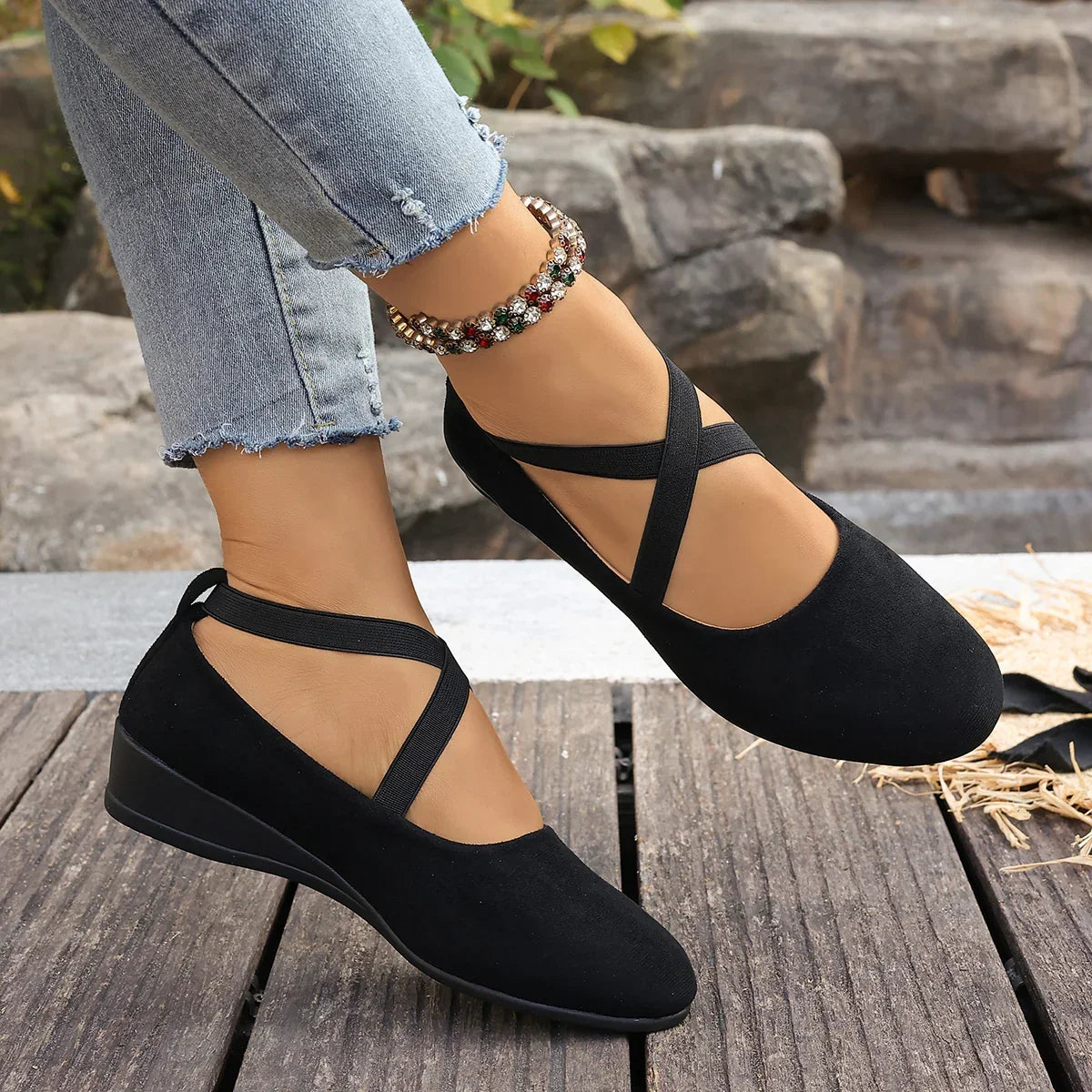 Alouette™ Shoes With Suede-Like Finish and Crisscross Straps
