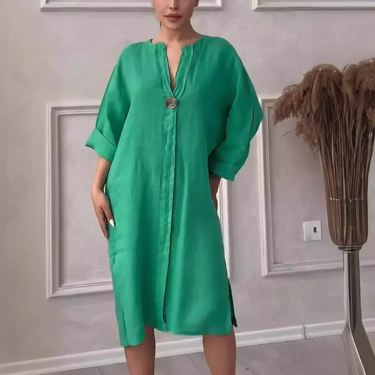 Toronto™ Dress in Cotton Linen with Loose Fit / Tropical Elegance with a Touch of Modern Sophistication!