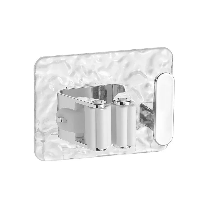 Wall Mounted Mop and Broom Holder – Adhesive Organizer with Extra Hook