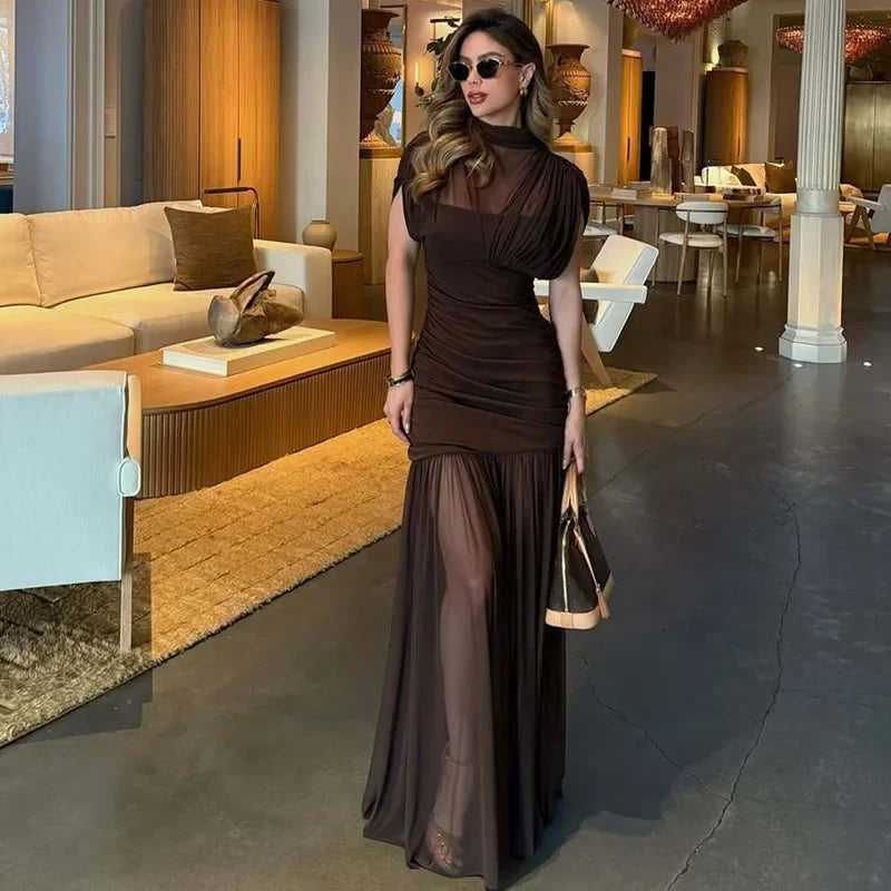 Elixire™ Dress with Sheer Tulle and Sophisticated Draping