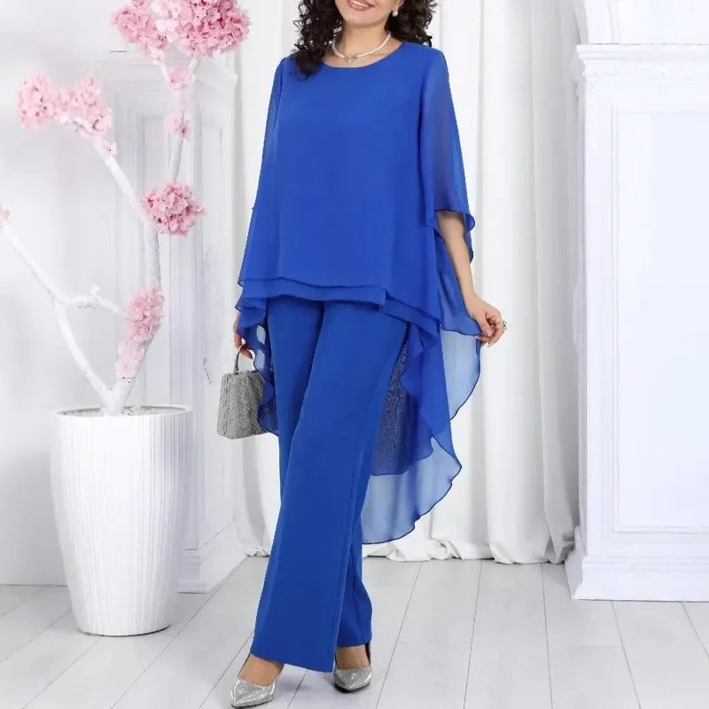 Aurevielle™ Set With Asymmetrical Layered Blouse and Wide-Leg Pants