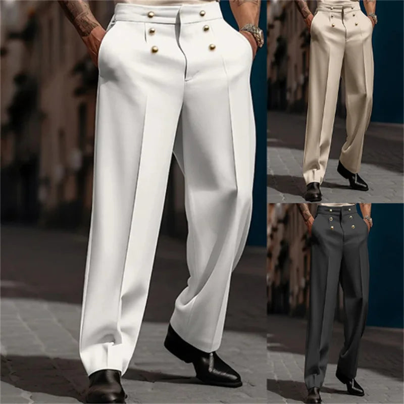 Lorenzo™ High-Waisted Trousers with Front Pleats and Metal Buttons