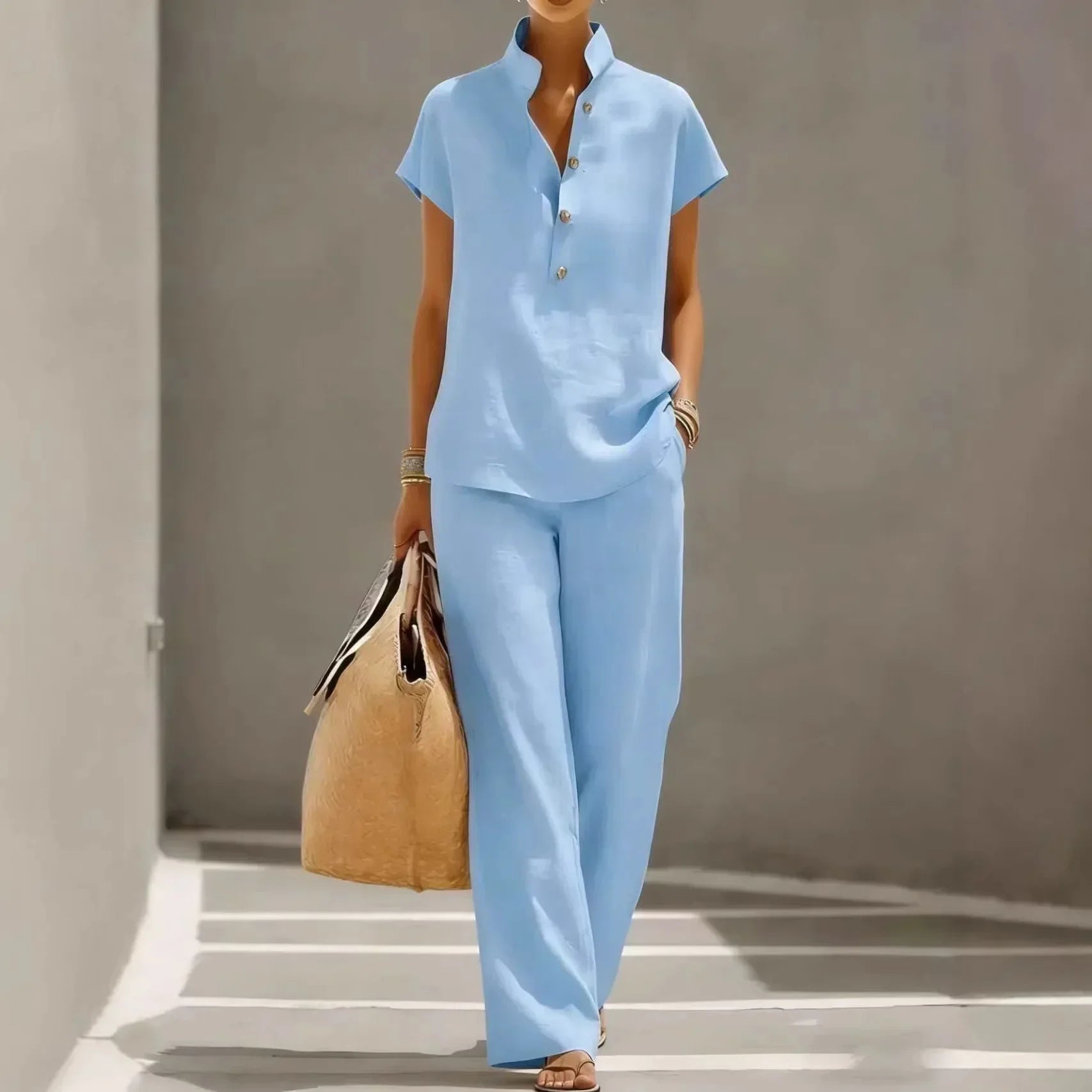 Marelisse™ Cotton Linen Set With Relaxed Blouse and Flowing Wide-Leg Pants
