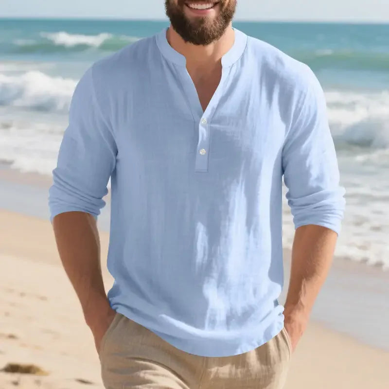 Orvian™ Shirt in Premium Linen with Minimalist Henley Collar