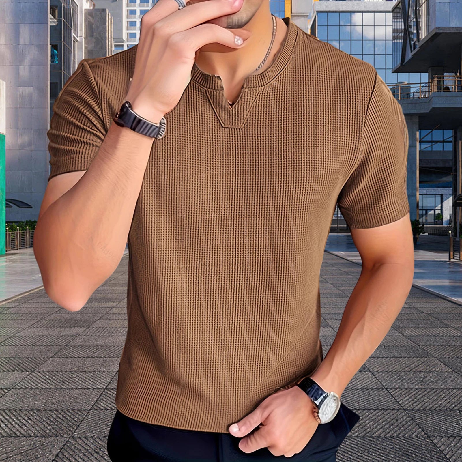 Matthew™ T-Shirt  in Textured Cotton Knit with Old Money Style