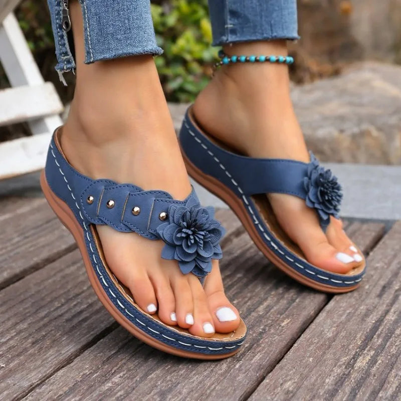 Amelie™ Wedge Sandals With Floral Appliqué And Wide Straps