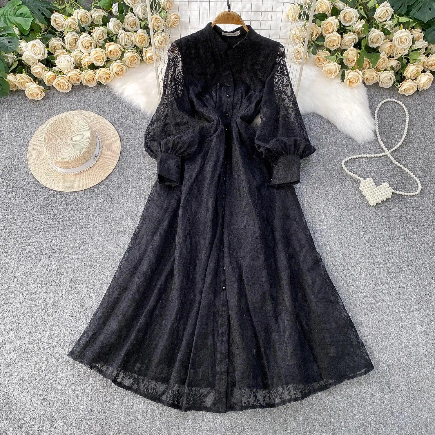 Imperial™ Lace Dress with Puff Sleeves