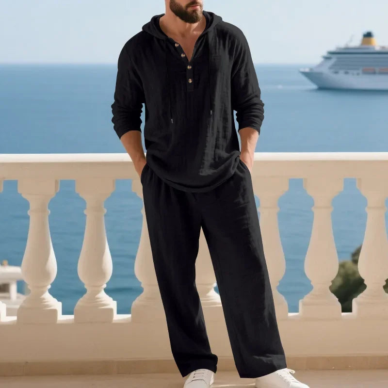 Julian™ Cotton-Linen Set with Long-Sleeve Hooded Top