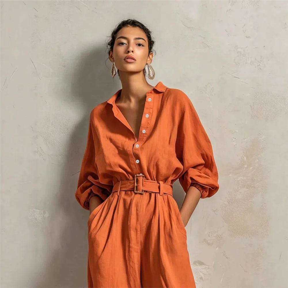 Terrena™ Jumpsuit with Front Buttons and Defined Waist.