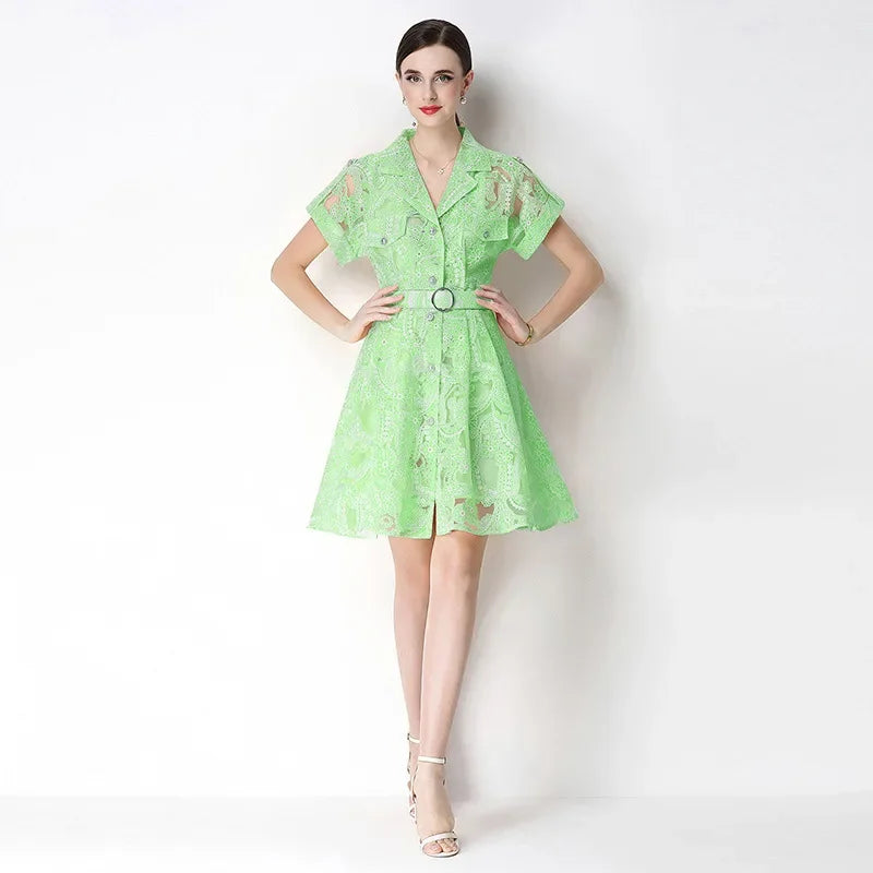 Celestine™ Dress In Delicate Lace with Built-In Belt