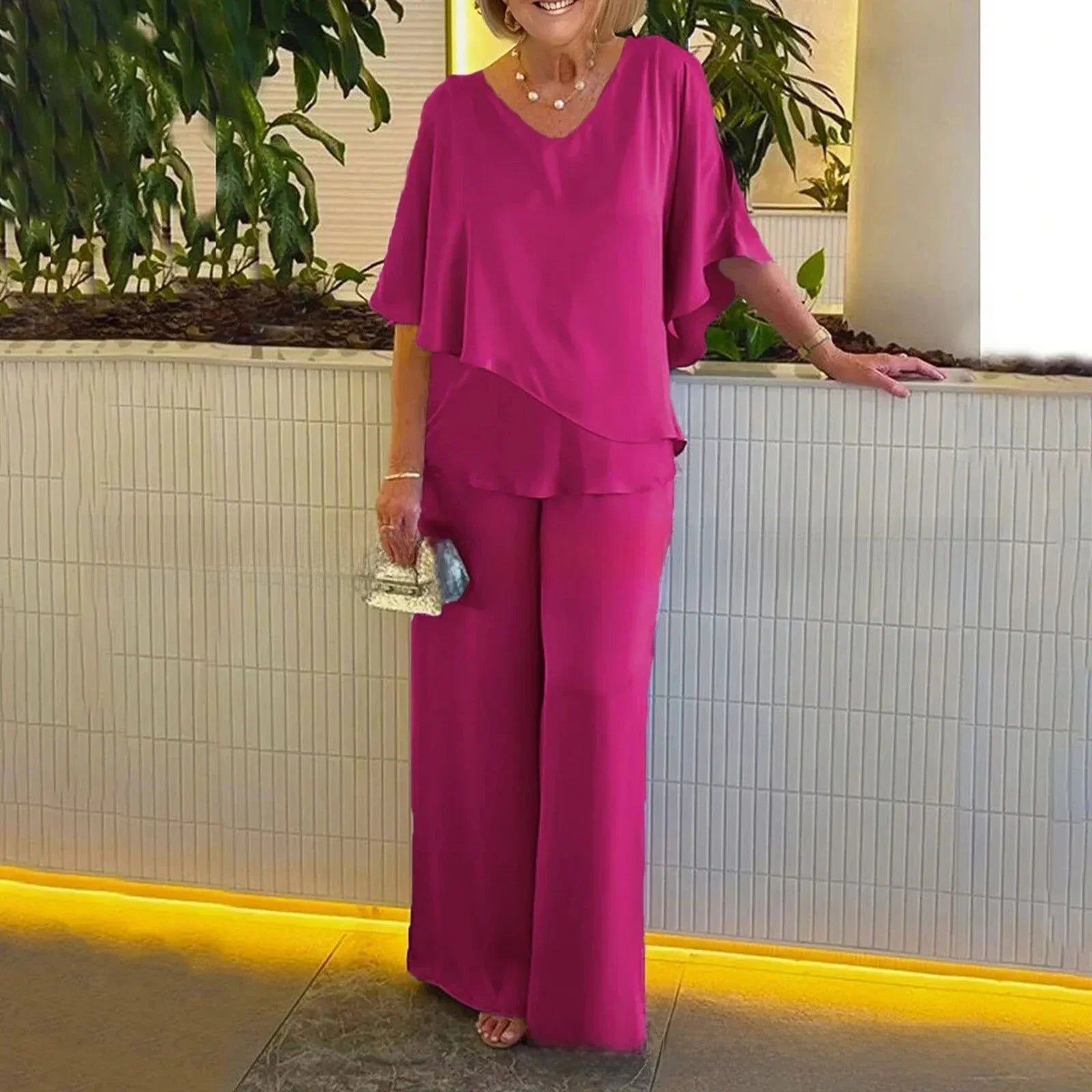 Mirelly™ Premium Knit Set with an Asymmetrical Blouse and Elegant Wide-Leg Pants