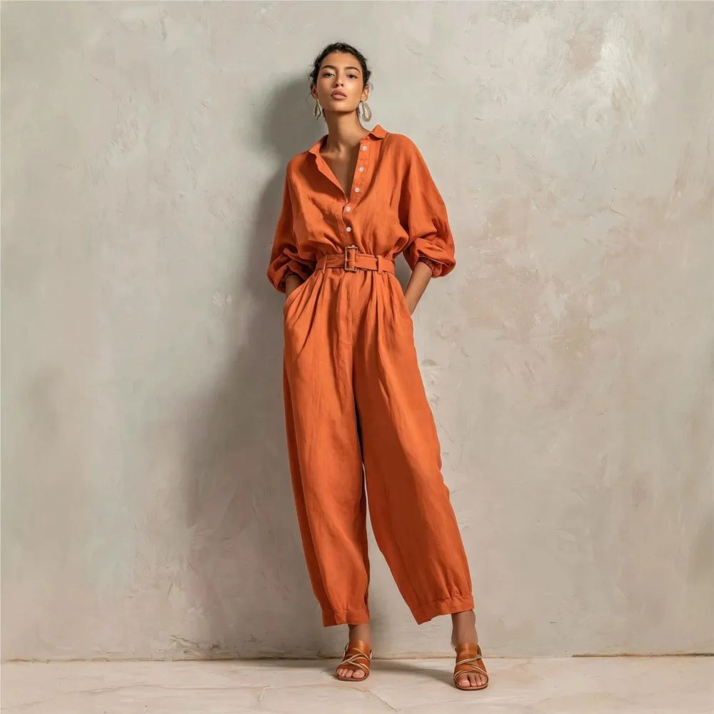Terrena™ Jumpsuit with Front Buttons and Defined Waist.