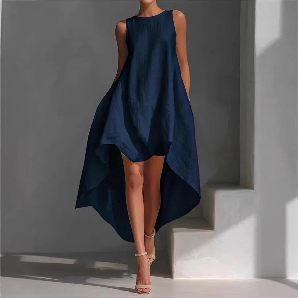Solennie™ Dress With Extended Hem and Minimalist Design