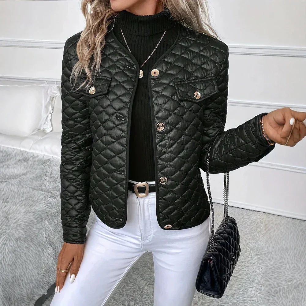 Signature Chic™ Jacket in Premium Quilted Fabric with Front Buttons and Impeccable Finish / Presence, Class, and Style in Every Detail!