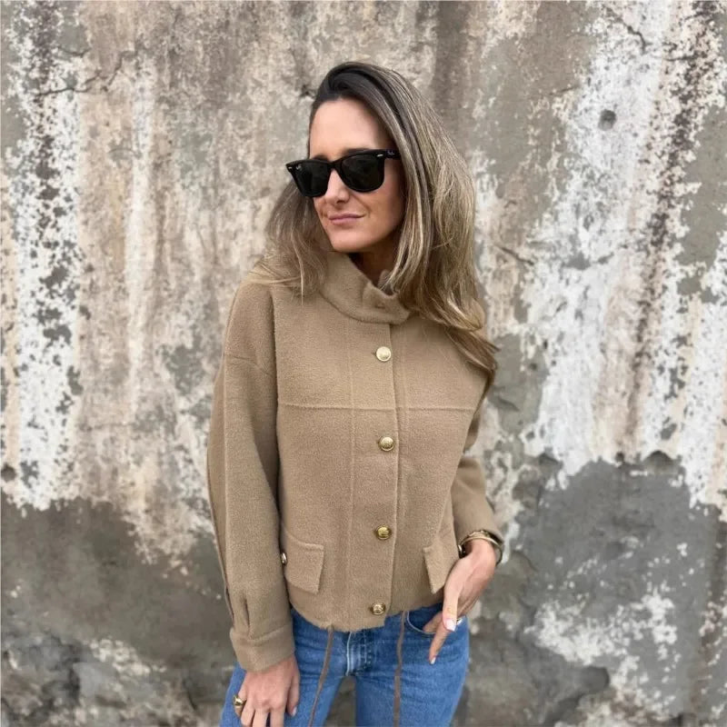 RoyalLine™ Wool Coat with Gold Buttons and High Collar / Style and Comfort in Just the Right Measure!