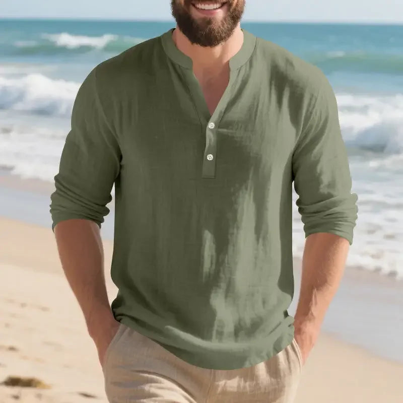 Orvian™ Shirt in Premium Linen with Minimalist Henley Collar