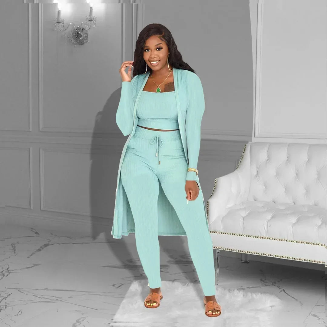 Velmira™ Set with a Cropped Top, Fitted Pants, and a Flowy Cardigan