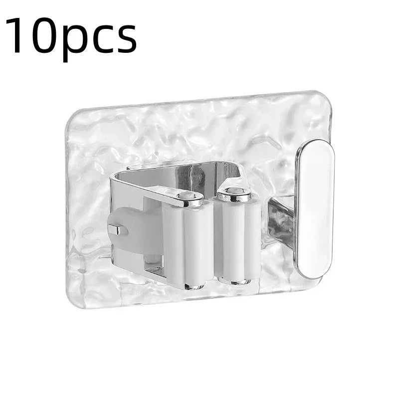 Wall Mounted Mop and Broom Holder – Adhesive Organizer with Extra Hook