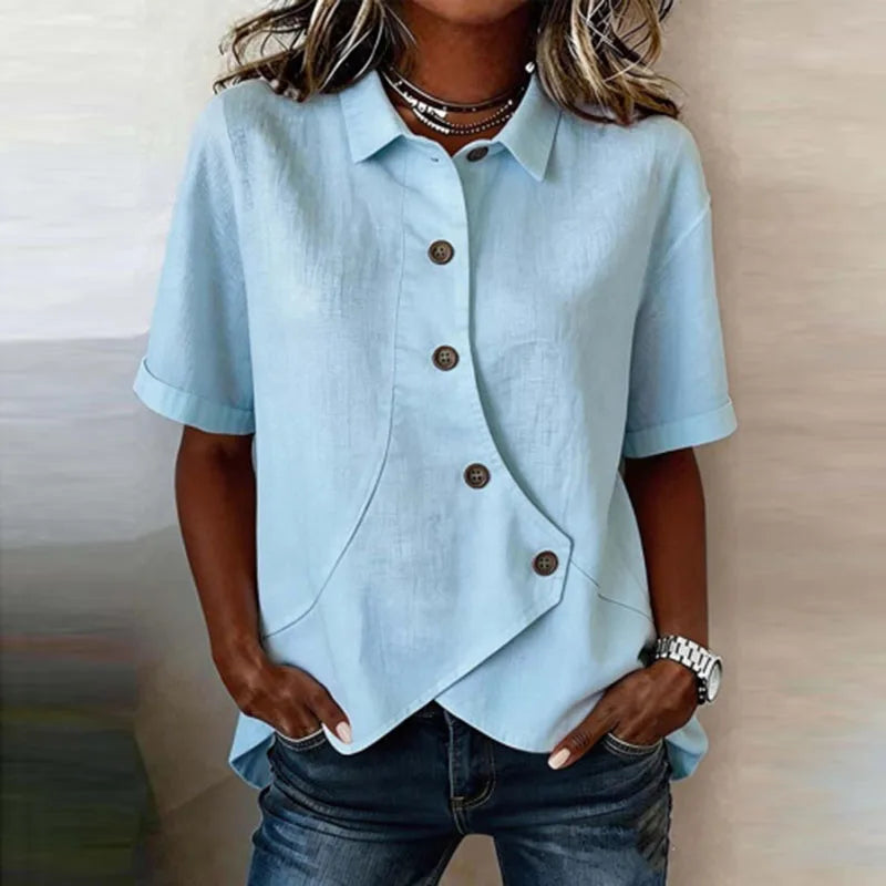 Celisse™ Blouse With Asymmetrical Cut And Front Buttons