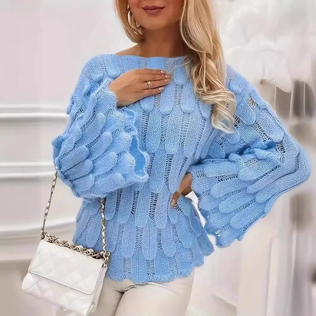 Sweater Chelsea™ with Open Knit, Feather-Inspired Details and Wide Sleeves