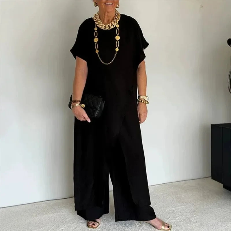 Aurenya™ Set With Asymmetrical Tunic and Flowing Wide-Leg Pants