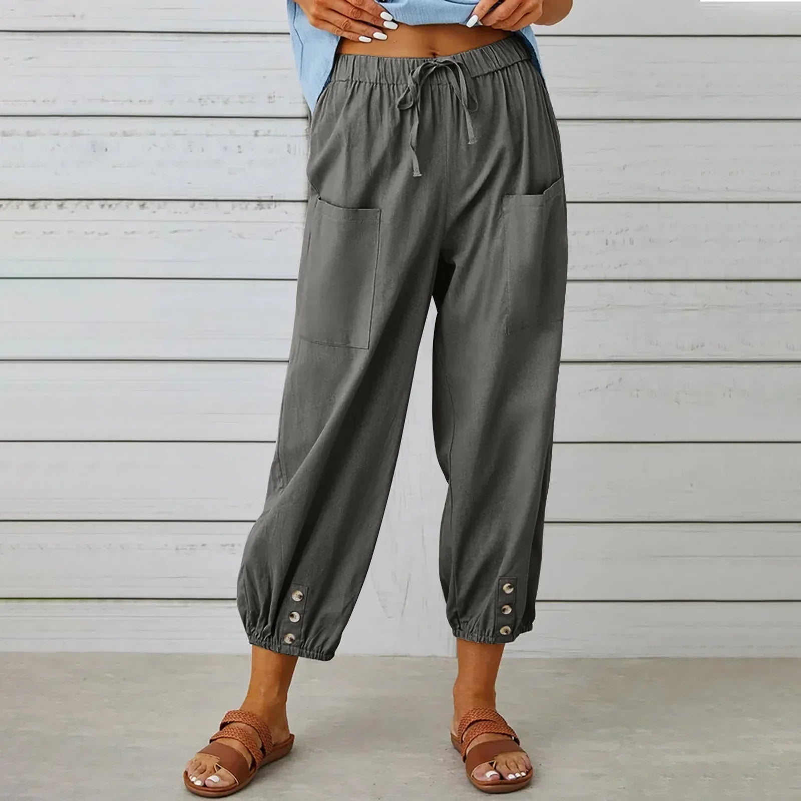 Kobe™ Cotton-Linen Pants with Front Pockets and Adjustable Drawstring