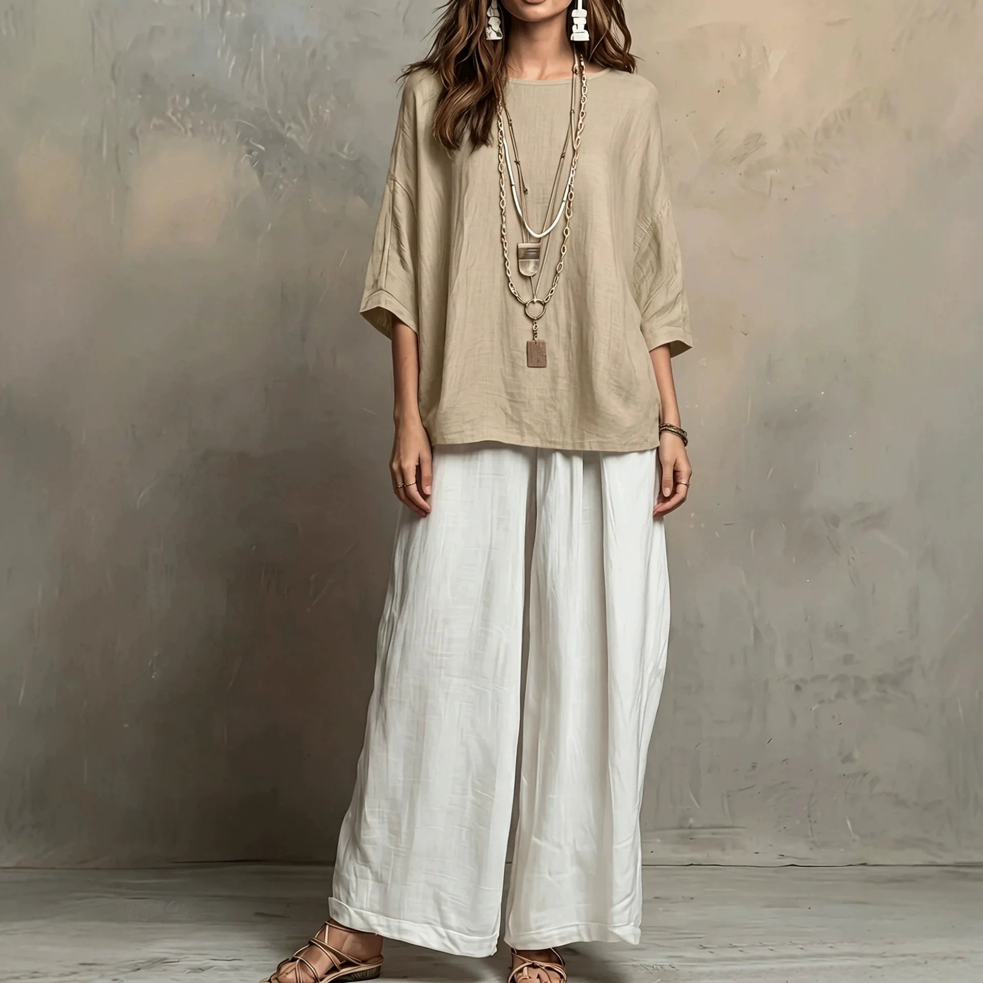 Set Lurea™ with Cotton Linen, Wide-Leg Pants and Flowy Drape