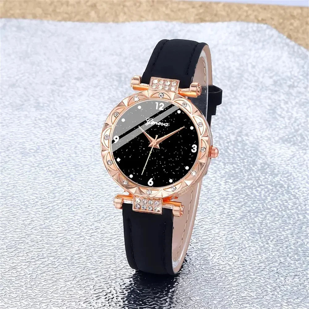 [🔥Buy 1, Get 2 FREE – Last Day of the Promotion ]  4-Piece Golden Watch Set with Matching Necklace, Earrings, Ring & Bracelet / Complete Your Look with Effortless Elegance