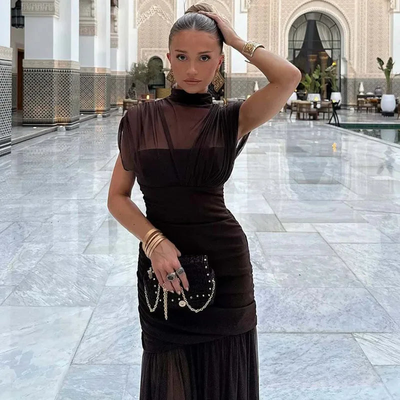 Elixire™ Dress with Sheer Tulle and Sophisticated Draping