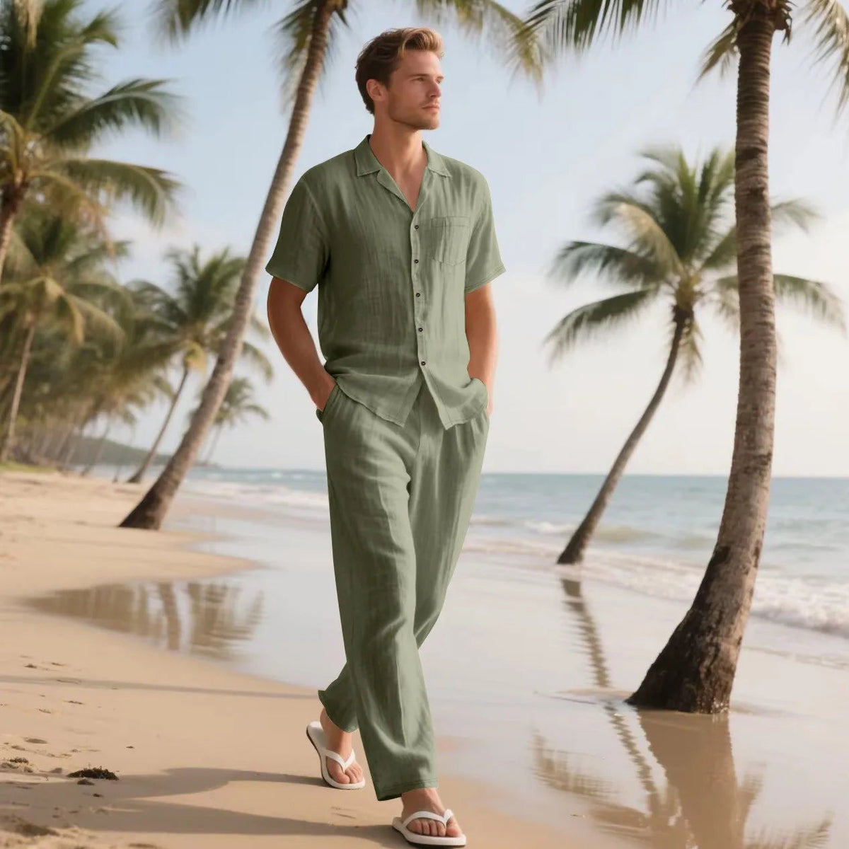 Leandro™ Set with a Sophisticated Look, Short-Sleeve Shirt and Straight-Leg Pants
