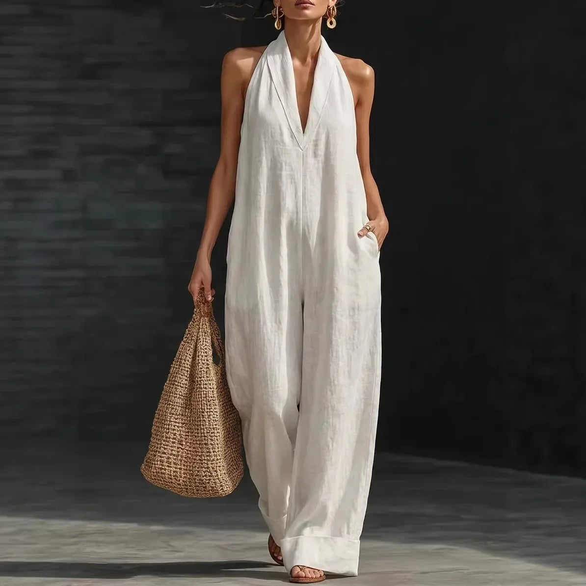 Jumpsuit Eliora™ with Halter Neck, Wide-Leg Fit and Side Pockets