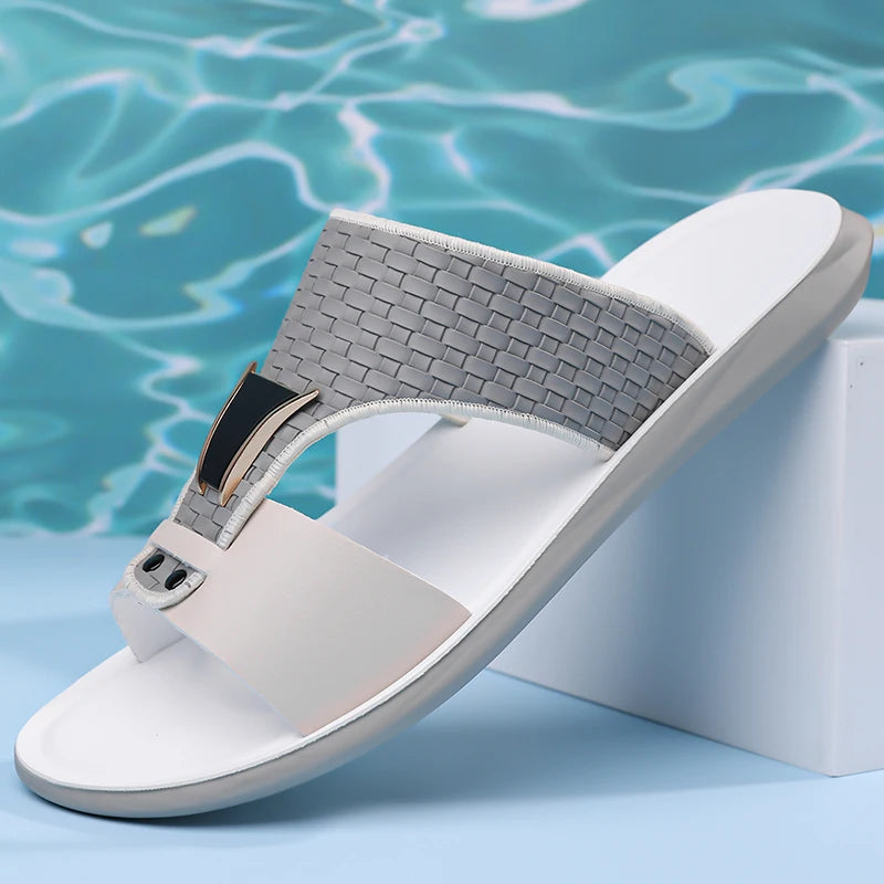 Arkon™ Woven Leather Sandals With Metallic Detail And Premium Anatomical Comfort