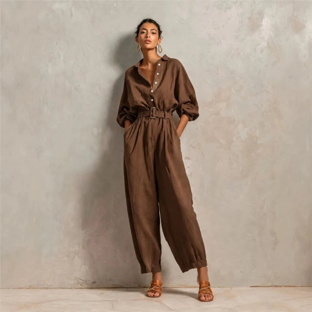 Terrena™ Jumpsuit with Front Buttons and Defined Waist.