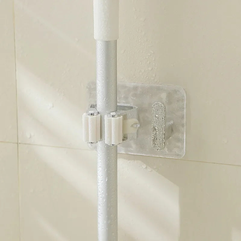 Wall Mounted Mop and Broom Holder – Adhesive Organizer with Extra Hook