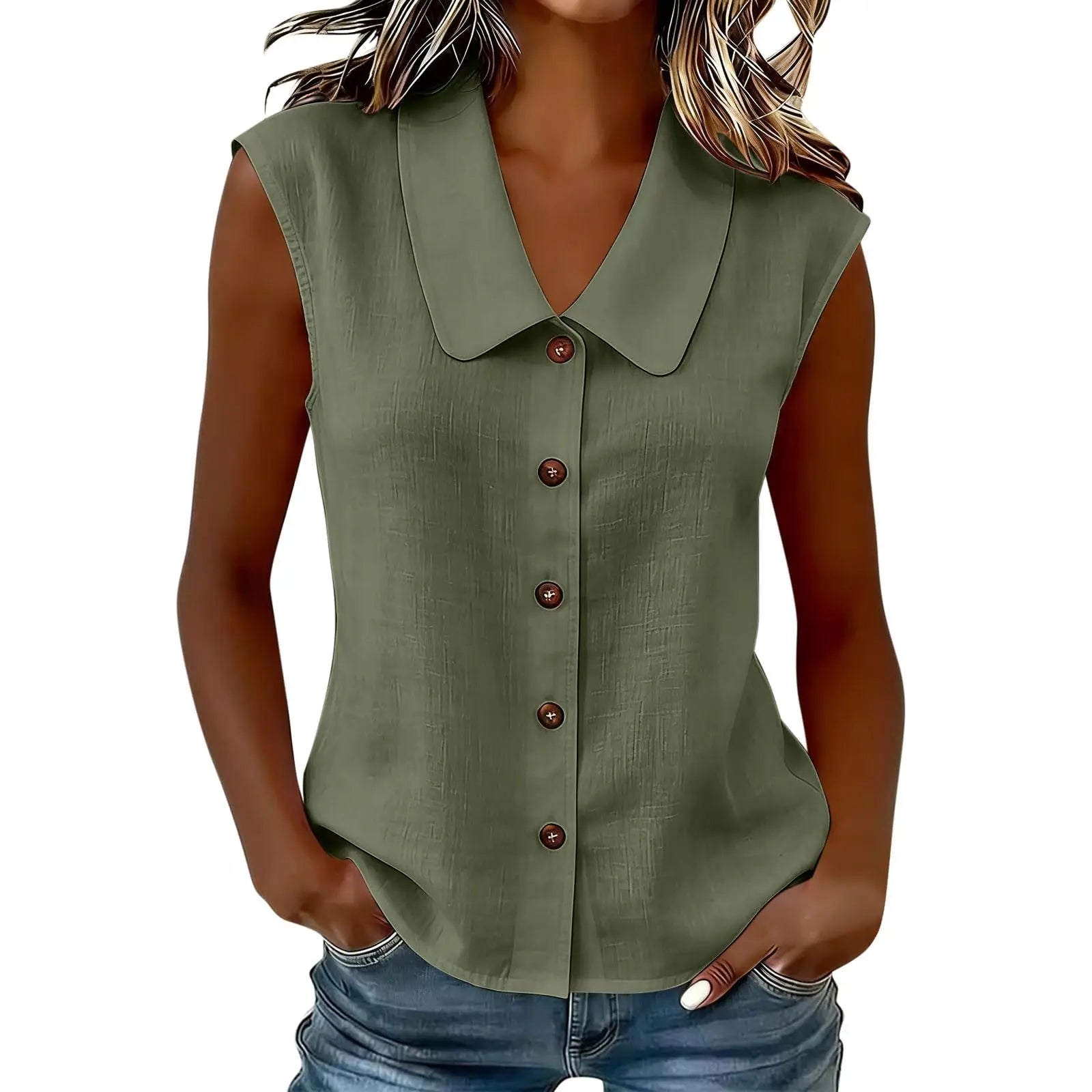 Celinea™ Cotton-Linen Shirt With Elegant Collar And Front Buttons