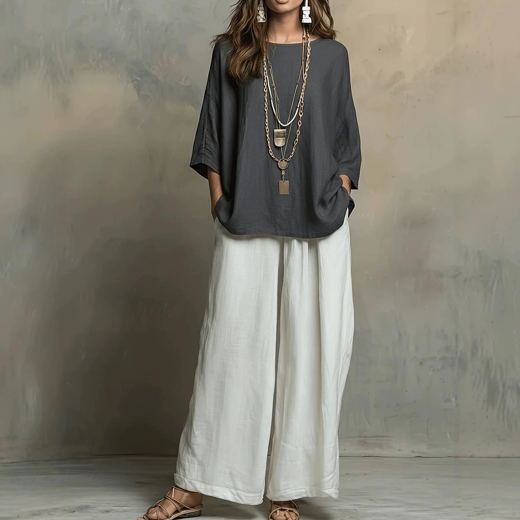 Set Lurea™ with Cotton Linen, Wide-Leg Pants and Flowy Drape