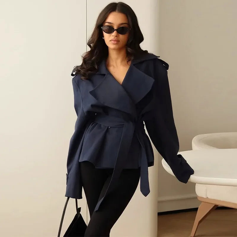 Bellecourt™ Cropped Trench Coat With Tailored Waist Fit