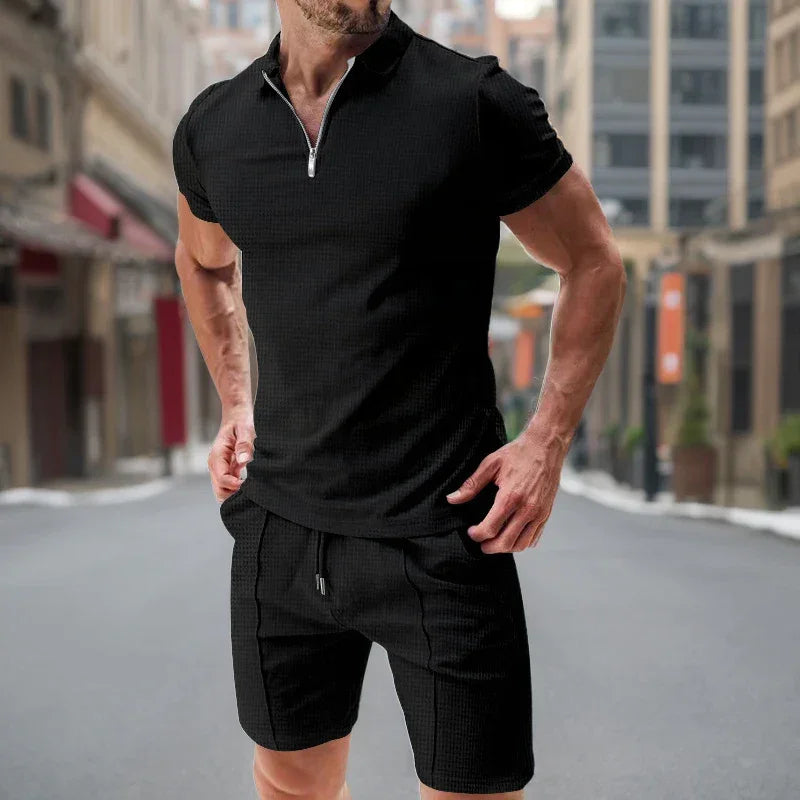 Pietro™ Premium Textured Knit Set with Zip Polo Shirt