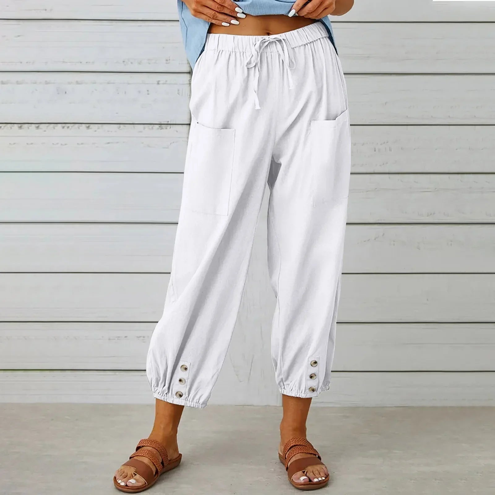 Kobe™ Cotton-Linen Pants with Front Pockets and Adjustable Drawstring