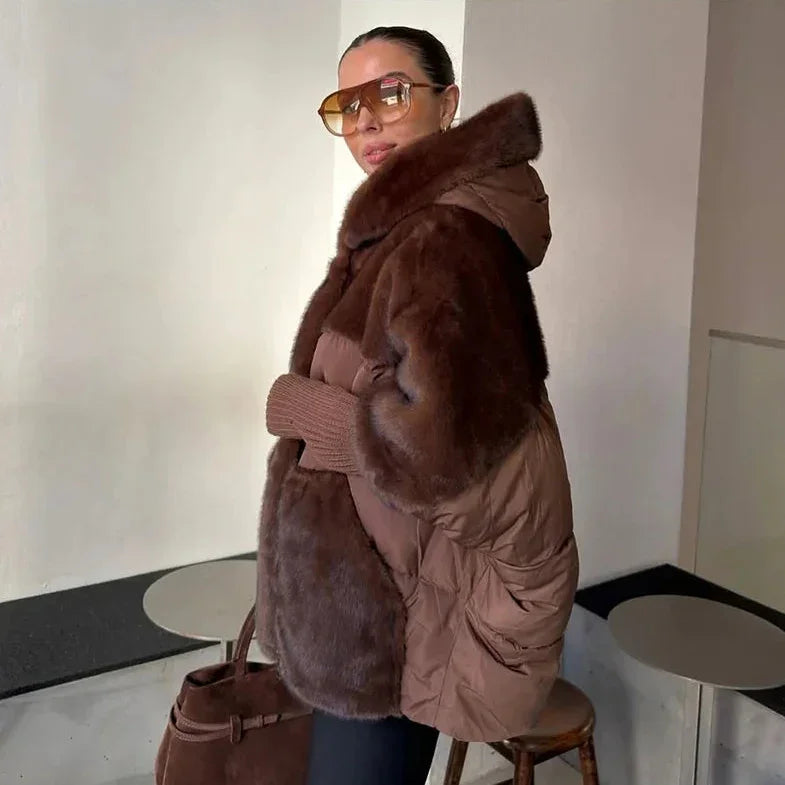 Bordeaux™ Velvety Faux Fur Coat with Oversized Design