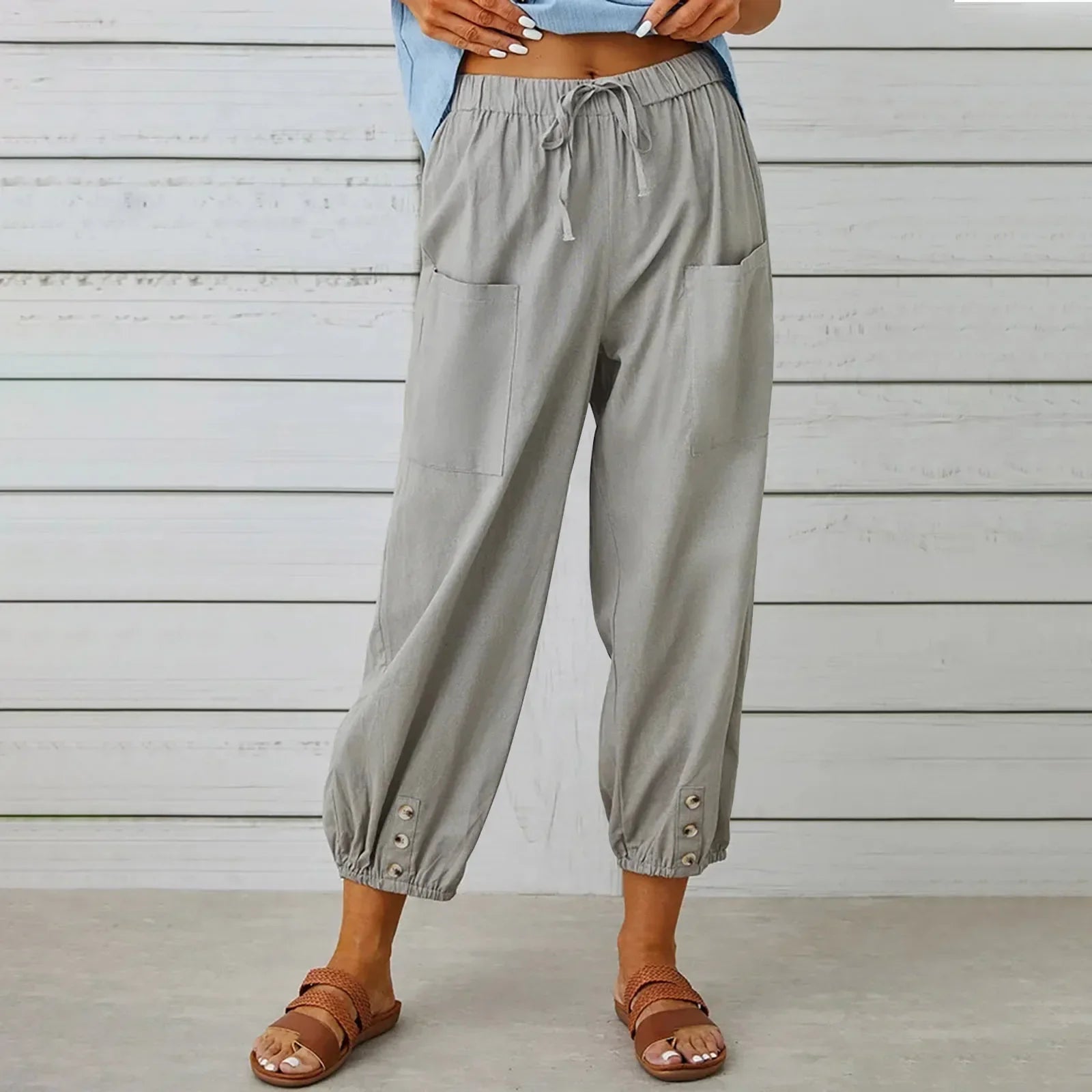 Kobe™ Cotton-Linen Pants with Front Pockets and Adjustable Drawstring