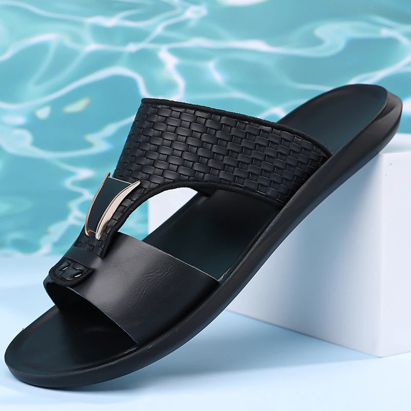 Arkon™ Woven Leather Sandals With Metallic Detail And Premium Anatomical Comfort