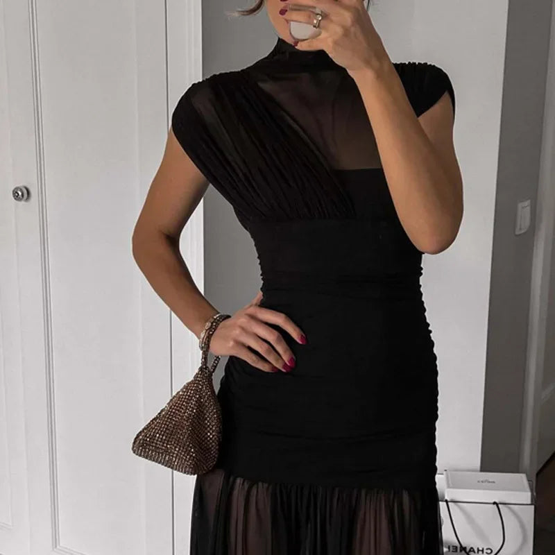 Elixire™ Dress with Sheer Tulle and Sophisticated Draping