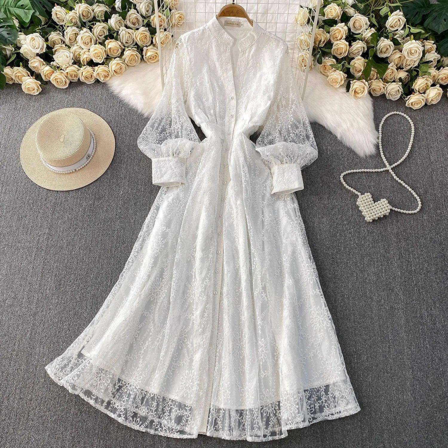 Imperial™ Lace Dress with Puff Sleeves
