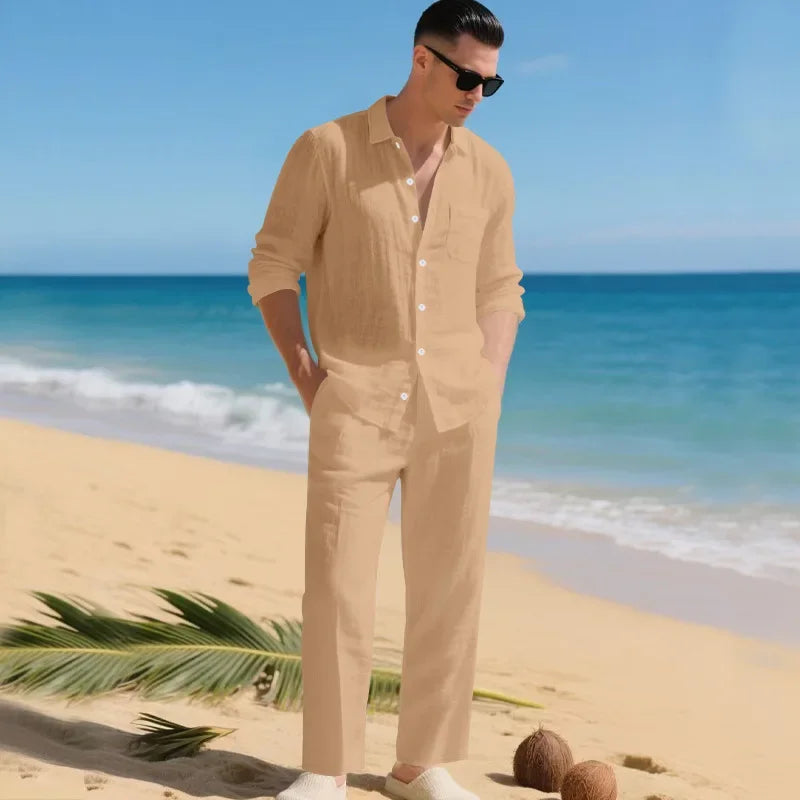 Luca™ Cotton-Linen Set with Button-Up Shirt