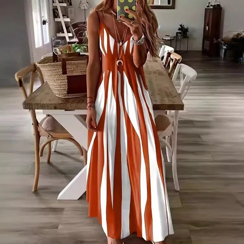 Calenna™ Dress With Vertical Stripes And V-Neckline