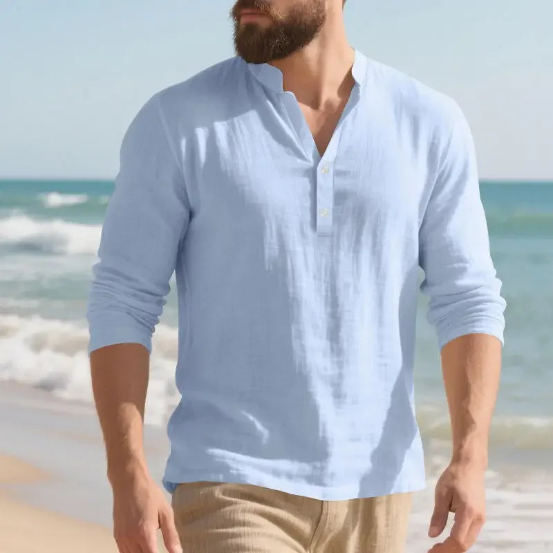 Orvian™ Shirt in Premium Linen with Minimalist Henley Collar