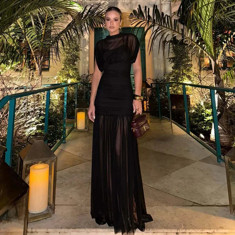 Elixire™ Dress with Sheer Tulle and Sophisticated Draping