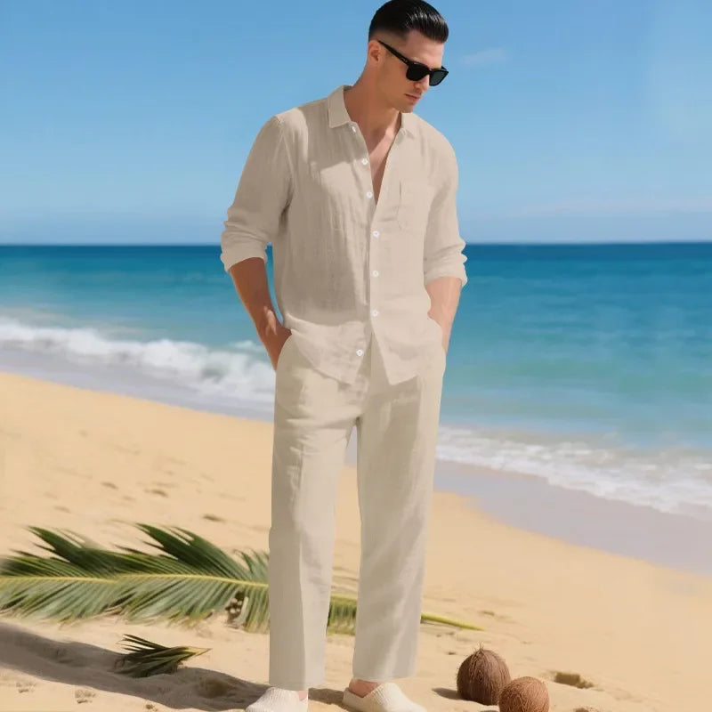 Luca™ Cotton-Linen Set with Button-Up Shirt