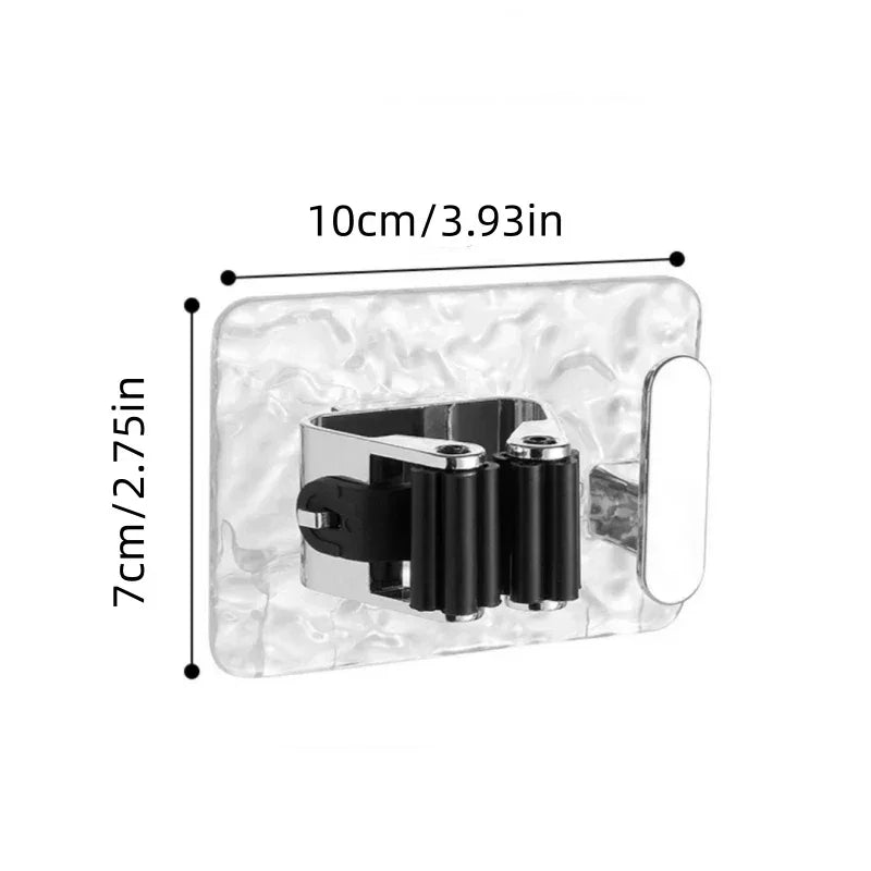 Wall Mounted Mop and Broom Holder – Adhesive Organizer with Extra Hook